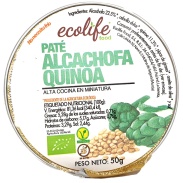 Vista delantera del paté alcachofa y quinoa 50gr bio Ecolife