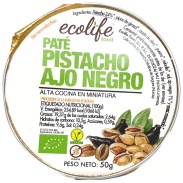 Vista delantera del paté pistacho y ajo negro 50gr bio Ecolife