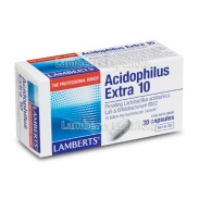 Vista delantera del acidophilus Extra 10 (30 cápsulas) Lamberts en stock