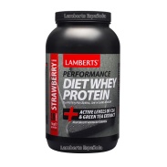 Vista delantera del diet Whey Protein (sabor Fresa) 1Kg Lamberts Sport en stock