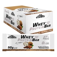 Vista frontal del barrita Whey Protein Bar by Torreblanca (caja) Chocolate y Coco VitOBest en stock