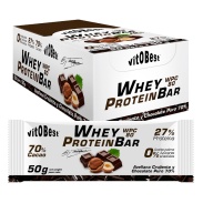 Vista delantera del barrita Whey Protein Bar by Torreblanca (caja) Chocolate puro VitOBest en stock