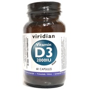 Vista principal del vitamina D3 2000 IU vegana 60 cápsulas  Viridian en stock