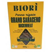 Vista frontal del macarrones trigo sarraceno sin gluten bio 250 gr Biori en stock